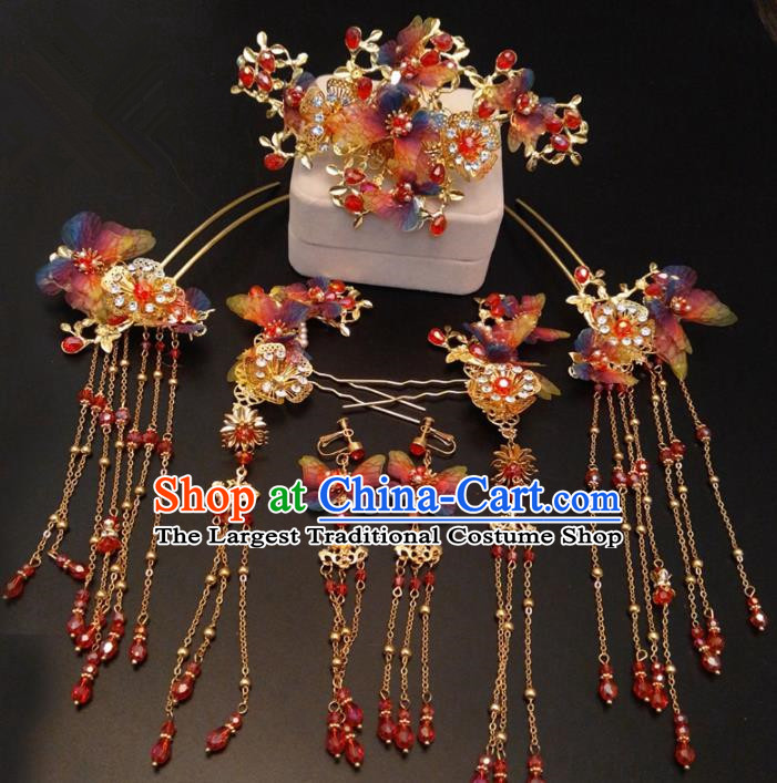 Top Chinese Traditional Wedding Colorful Butterfly Hair Accessories Classical Phoenix Coronet Hairpins Headdress for Women
