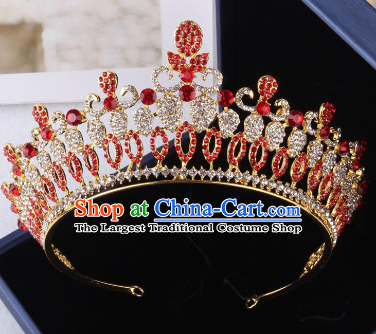 Top Grade Gothic Hair Accessories Catwalks Princess Red Crystal Royal Crown for Women