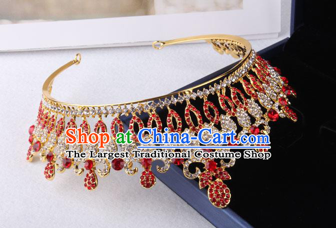 Top Grade Gothic Hair Accessories Catwalks Princess Red Crystal Royal Crown for Women
