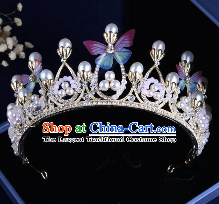 Top Grade Gothic Hair Accessories Catwalks Princess Butterfly Pearls Royal Crown for Women