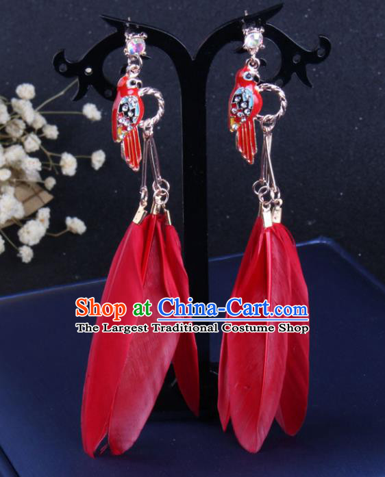 Top Grade Gothic Ear Accessories Catwalks Red Feather Earrings for Women