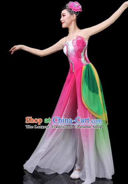 Chinese Traditional Classical Dance Costumes Fan Dance Group Dance Lotus Dance Pink Dress for Women