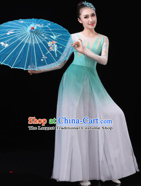 Chinese Traditional Classical Dance Costumes Umbrella Dance Group Dance Green Dress for Women