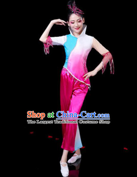 Chinese Traditional Folk Dance Costumes Fan Dance Yangko Group Dance Rosy Clothing for Women