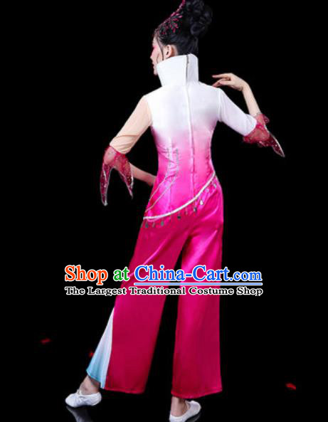 Chinese Traditional Folk Dance Costumes Fan Dance Yangko Group Dance Rosy Clothing for Women