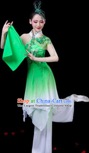 Chinese Classical Dance Costumes Traditional Umbrella Dance Green Dress for Women