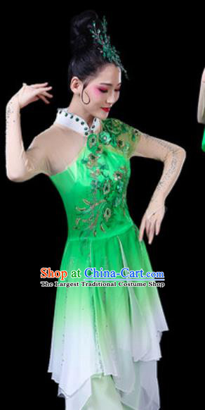 Chinese Classical Dance Costumes Traditional Umbrella Dance Green Dress for Women