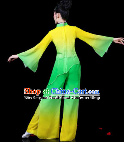 Chinese Traditional Folk Dance Yangko Costumes Fan Dance Drum Dance Green Clothing for Women