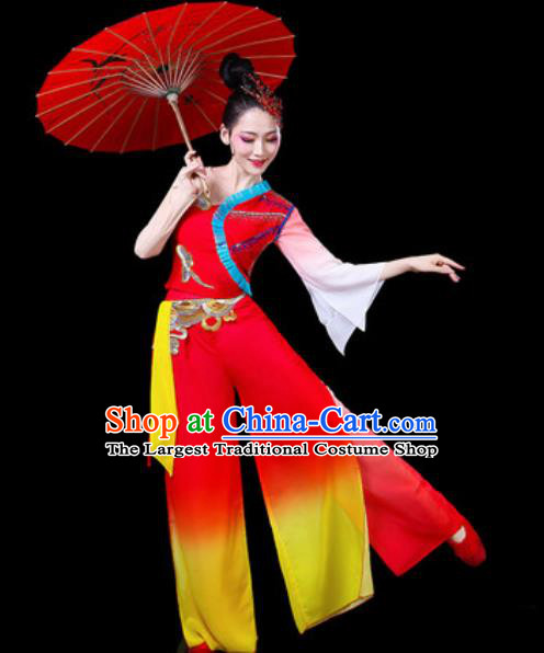 Chinese Traditional Folk Dance Yangko Dance Costumes Fan Dance Drum Dance Red Clothing for Women