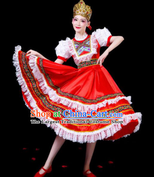 Top Grade Stage Show Chorus Costumes Group Dance Modern Dance Russia Court Red Dress for Women