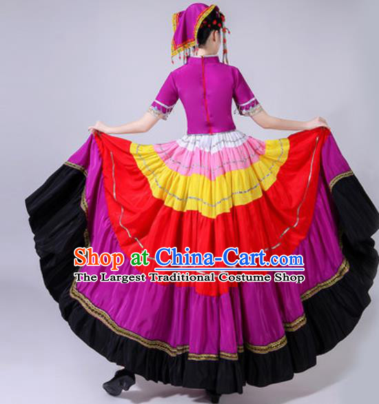 Chinese Ethnic Costumes Traditional Yi Nationality Folk Dance Pleated Dress for Women