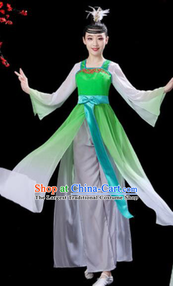 Chinese Classical Dance Umbrella Dance Green Dress Traditional Chorus Costumes for Women