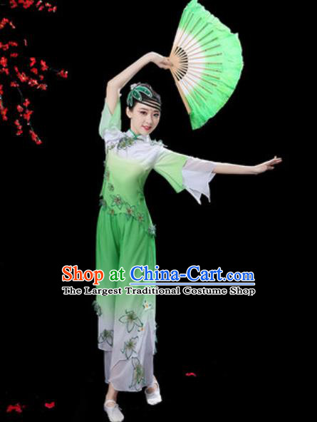Traditional Chinese Folk Dance Drum Dance Costumes Fan Dance Yangko Green Clothing for Women