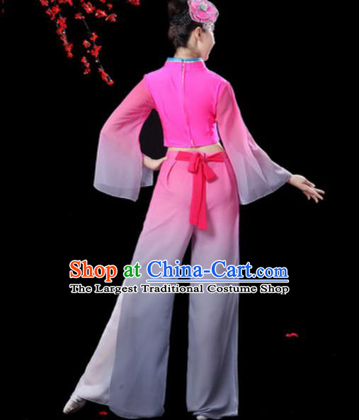 Chinese Folk Dance Yangko Dance Costumes Traditional Drum Dance Fan Dance Pink Clothing for Women