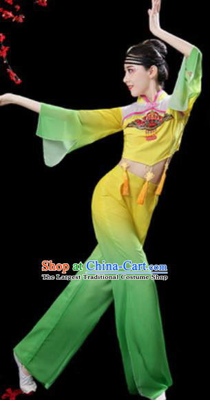 Chinese Folk Dance Yangko Dance Costumes Traditional Drum Dance Fan Dance Yellow Clothing for Women