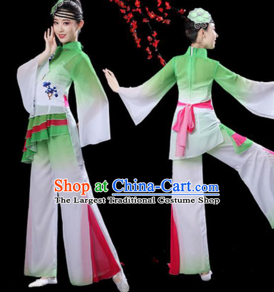 Chinese Folk Dance Yangko Dance Costumes Traditional Drum Dance Fan Dance Green Clothing for Women