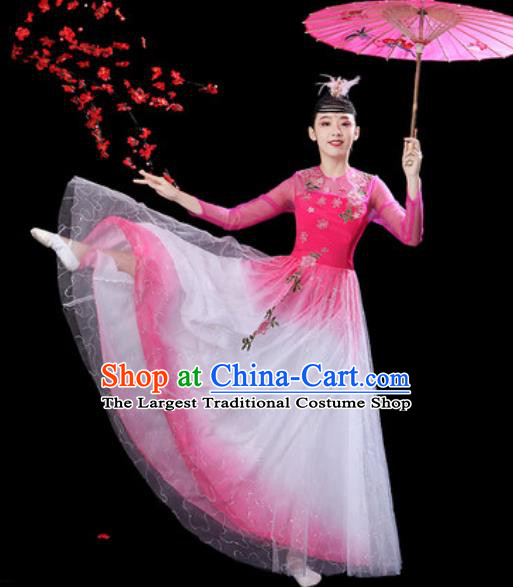 Chinese Classical Dance Pink Veil Dress Traditional Umbrella Dance Fan Dance Costumes for Women