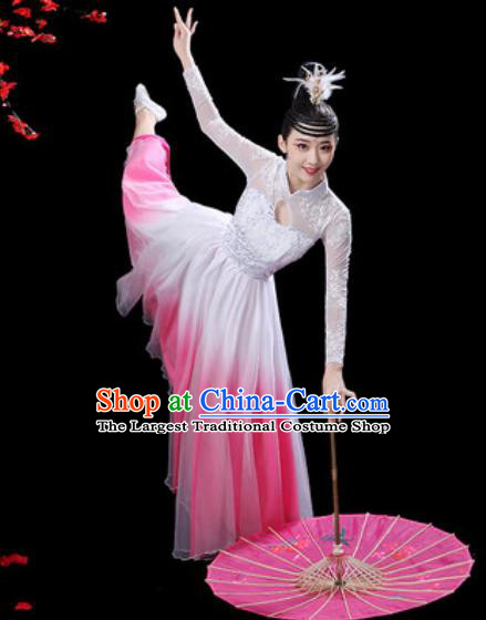 Chinese Classical Dance Chorus Pink Dress Traditional Umbrella Dance Fan Dance Costumes for Women