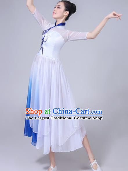 Chinese Classical Dance Chorus White Dress Traditional Umbrella Dance Fan Dance Costumes for Women