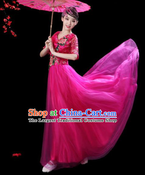 Professional Modern Dance Stage Show Costumes Chorus Group Dance Rosy Dress for Women