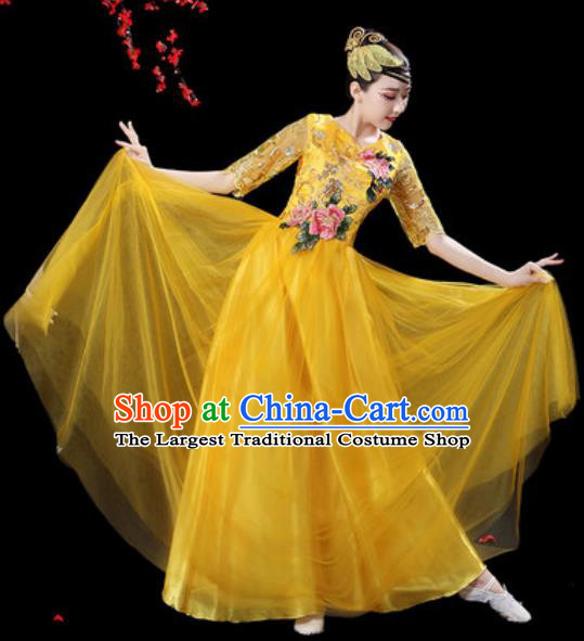 Professional Modern Dance Stage Show Costumes Chorus Group Dance Yellow Dress for Women