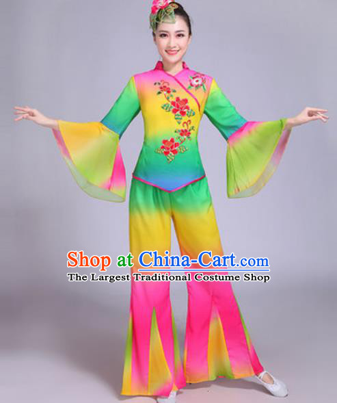 Chinese Traditional Yangko Dance Group Dance Colorful Costumes Folk Dance Fan Dance Clothing for Women