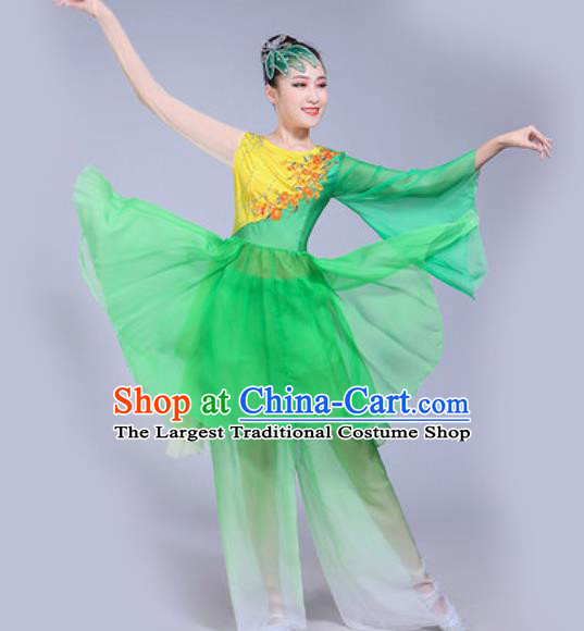 Chinese Traditional Yangko Dance Green Costumes Folk Dance Fan Dance Clothing for Women