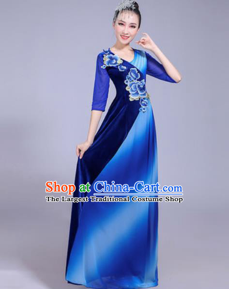 Professional Modern Dance Opening Dance Royalblue Dress Stage Show Chorus Costumes for Women