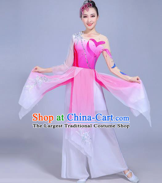 Traditional Chinese Classical Dance Costume Folk Dance Fan Dance Rosy Dress for Women