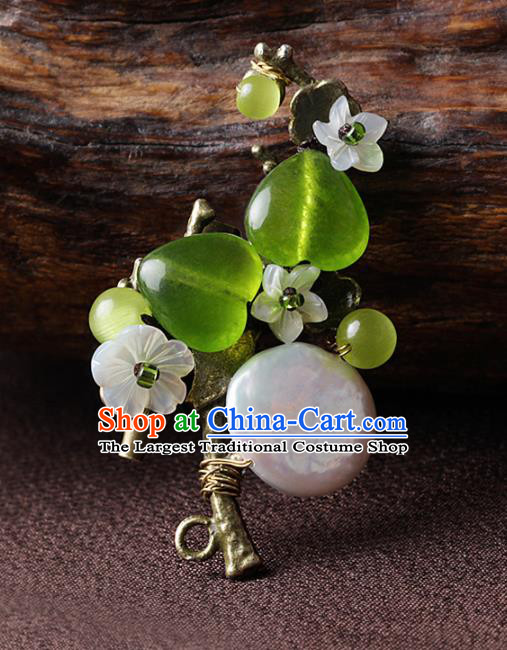 Chinese Traditional Jewelry Accessories National Hanfu Green Glass Brooch for Women