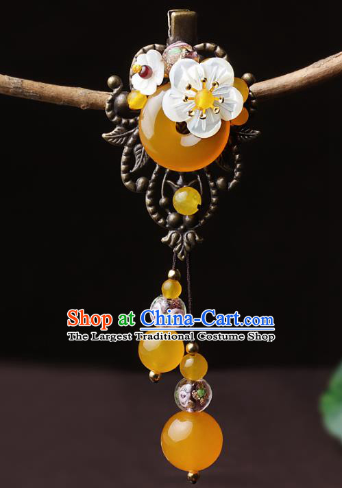Chinese Traditional Hair Accessories National Hanfu Yellow Chalcedony Hair Stick for Women