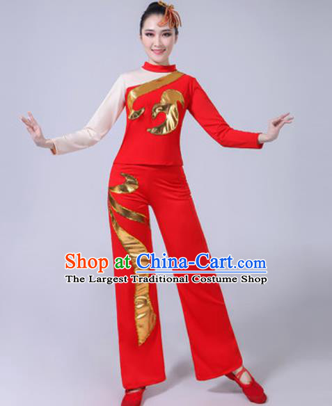 Traditional Chinese Folk Dance Yangko Dance Red Costumes Fan Dance Clothing for Women