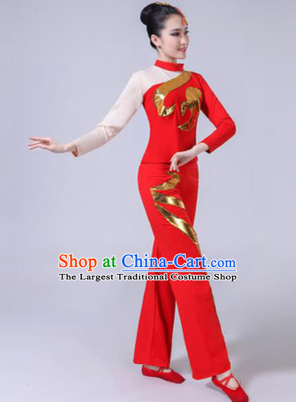 Traditional Chinese Folk Dance Yangko Dance Red Costumes Fan Dance Clothing for Women