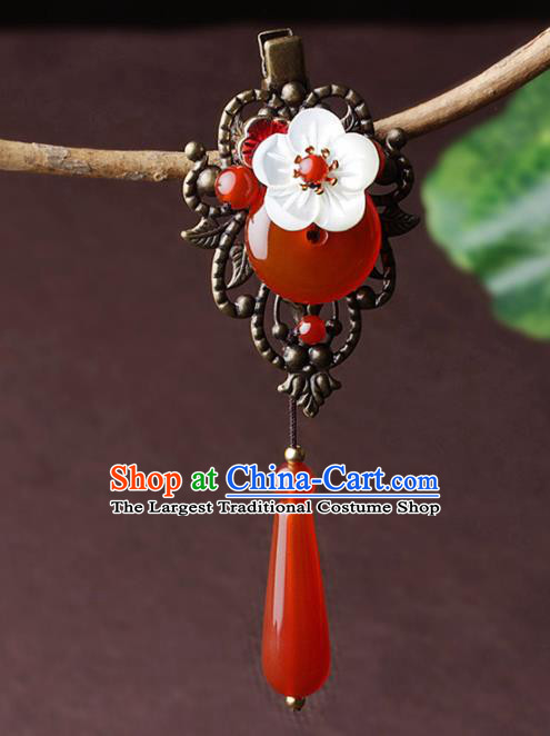 Chinese Traditional Hair Accessories National Hanfu Red Agate Tassel Hair Stick for Women