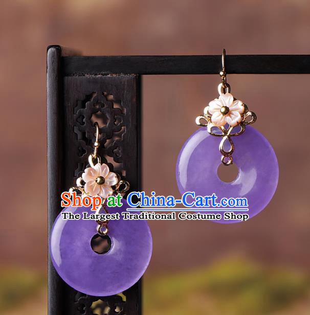 Chinese Traditional Ear Jewelry Accessories National Hanfu Purple Peace Buckle Earrings for Women