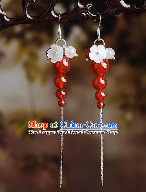 Chinese Traditional Ear Jewelry Accessories National Hanfu Classical Red Beads Earrings for Women