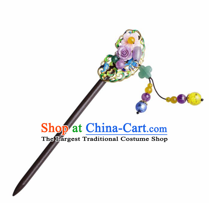 Chinese Traditional Hair Accessories National Hanfu Blueing Tassel Wood Hairpins for Women