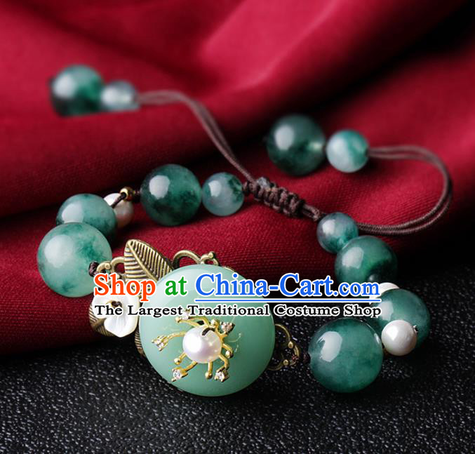 Chinese Traditional Jewelry Accessories National Hanfu Green Agate Bracelet for Women