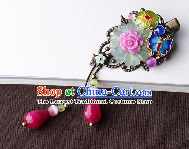 Chinese Traditional Hair Accessories National Hanfu Blueing Butterfly Tassel Hair Stick for Women