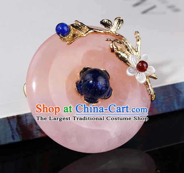 Chinese Traditional Jewelry Accessories National Hanfu Rose Chalcedony Brooch for Women
