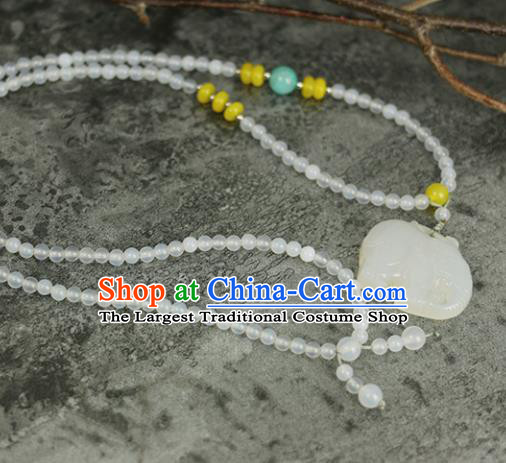 Handmade Chinese Traditional Jade Elephant Necklace Traditional Classical Hanfu Necklet Jewelry Accessories for Women