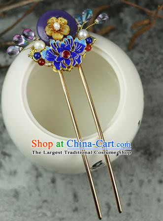 Handmade Chinese Traditional Blueing Lotus Purple Hairpins Traditional Classical Hanfu Hair Accessories for Women