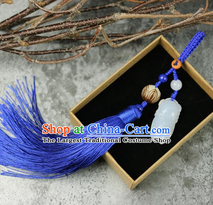 Handmade Chinese Traditional Blue Tassel Jade Cicada Pendant Traditional Classical Hanfu Jewelry Accessories for Women