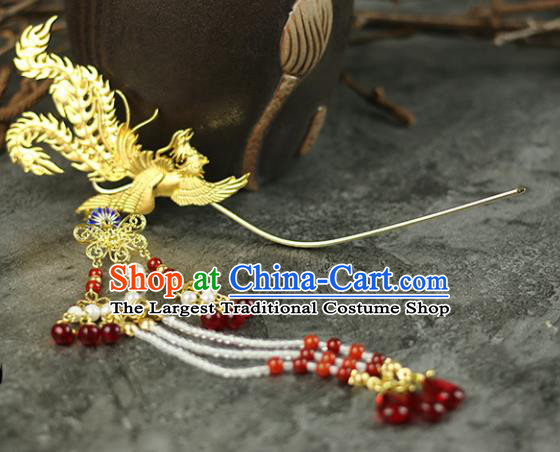 Handmade Chinese Traditional Golden Phoenix Tassel Hairpins Traditional Classical Hanfu Hair Accessories for Women