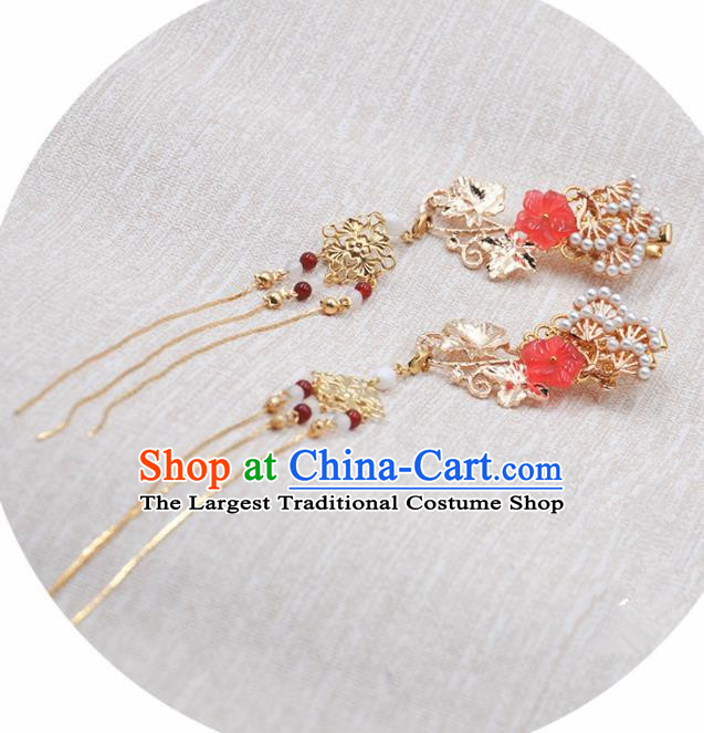 Handmade Chinese Traditional Golden Tassel Hair Claws Ancient Classical Hanfu Hair Accessories for Women