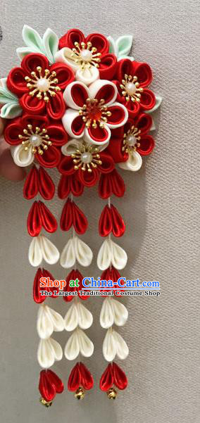Japanese Traditional Handmade Red Hair Clips Hairpins Asian Japan Classical Kimono Hair Accessories for Women