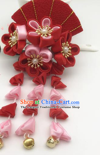 Asian Japanese Traditional Handmade Red Fan Hairpins Japan Classical Kimono Hair Accessories for Women