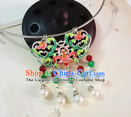 Chinese Traditional Hanfu Cloisonne Green Necklace Traditional Classical Jewelry Accessories for Women