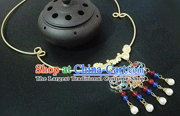Chinese Traditional Hanfu Blueing Tassel Necklace Traditional Classical Jewelry Accessories for Women