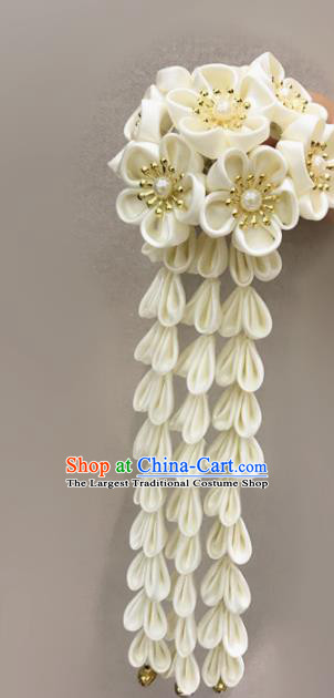 Asian Japanese Traditional Kimono White Flowers Hair Stick Japan Handmade Classical Hair Accessories for Women
